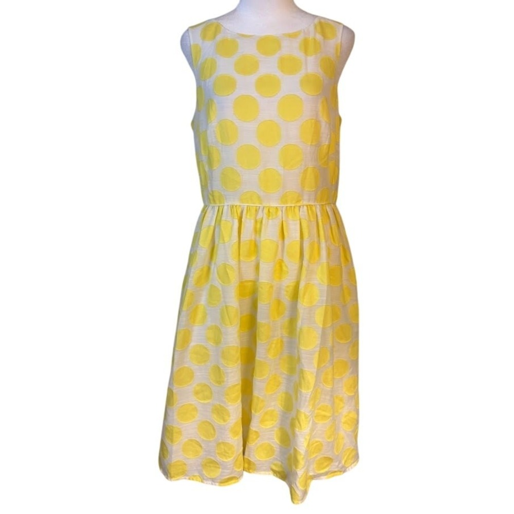 LOFT Polka Dot Dress Womens 6 Yellow Excellent Sleeveless Fit and Flare